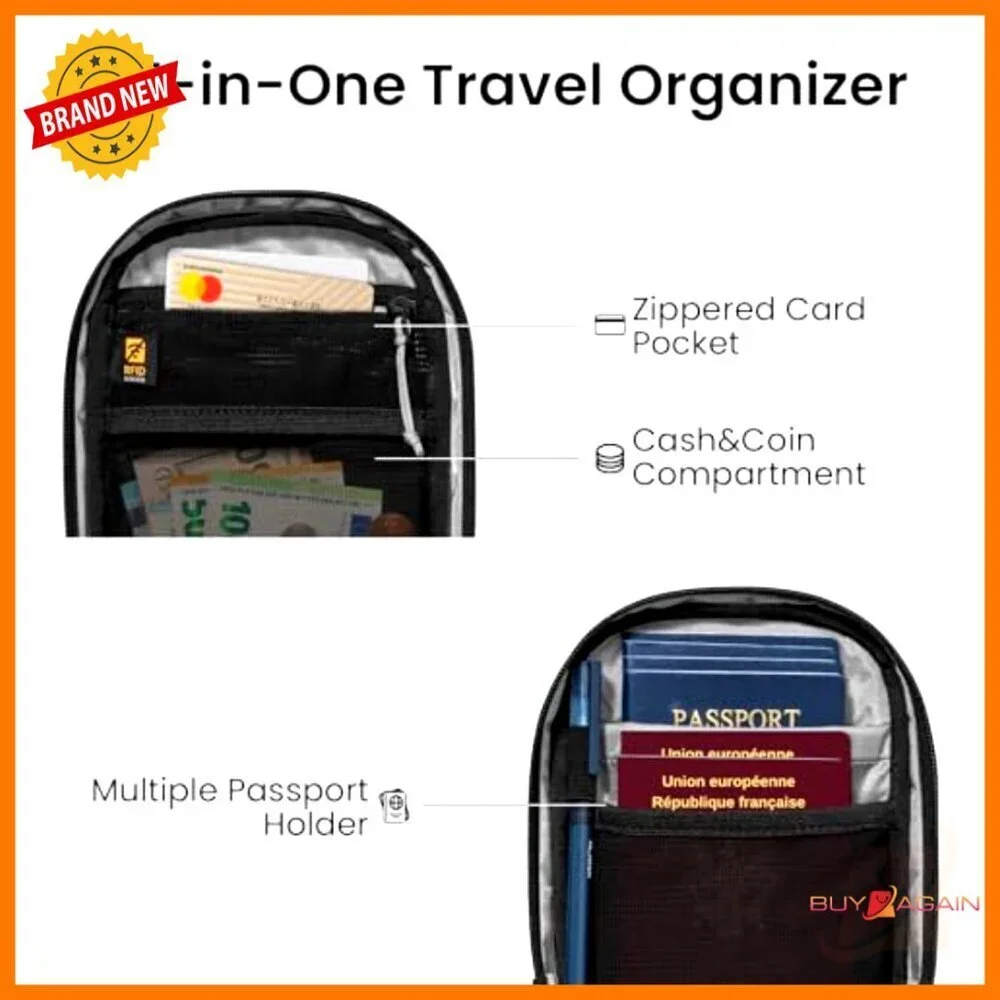 Travel Sling Bag RFID Blocking Anti-Theft Lockable Zippers Passport Organizer